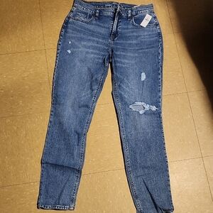 Womens Blue Straight Leg Distressed Jeans
